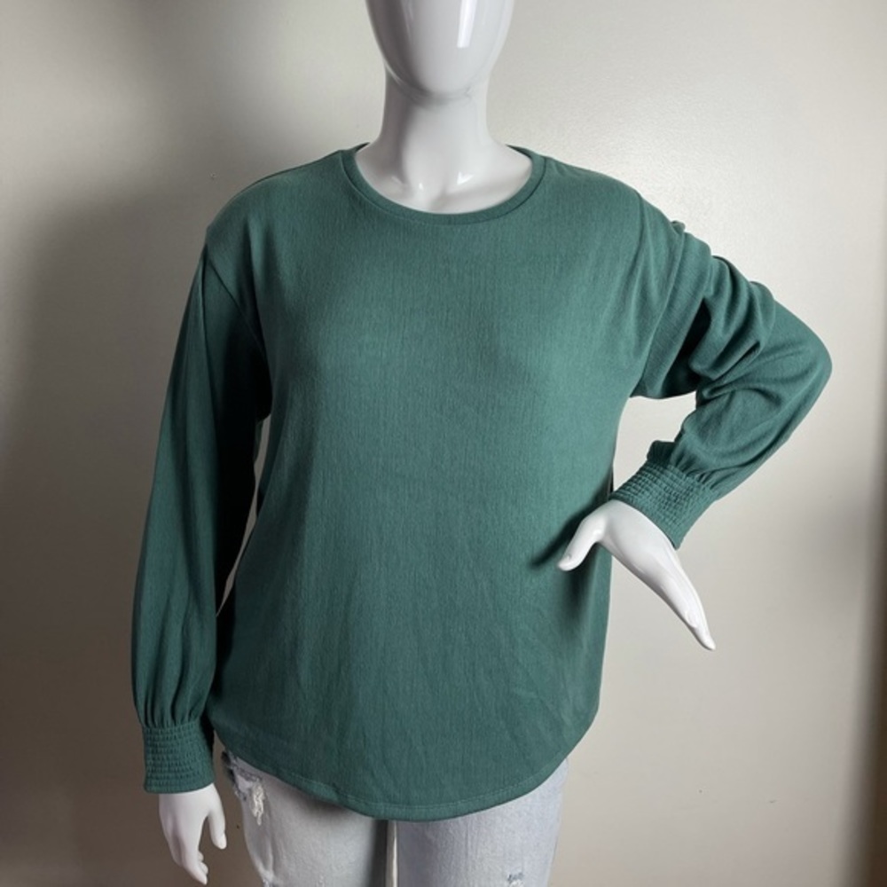 Womens Pullover Smocked Cuff Sweatshirt Ava & Viv size X